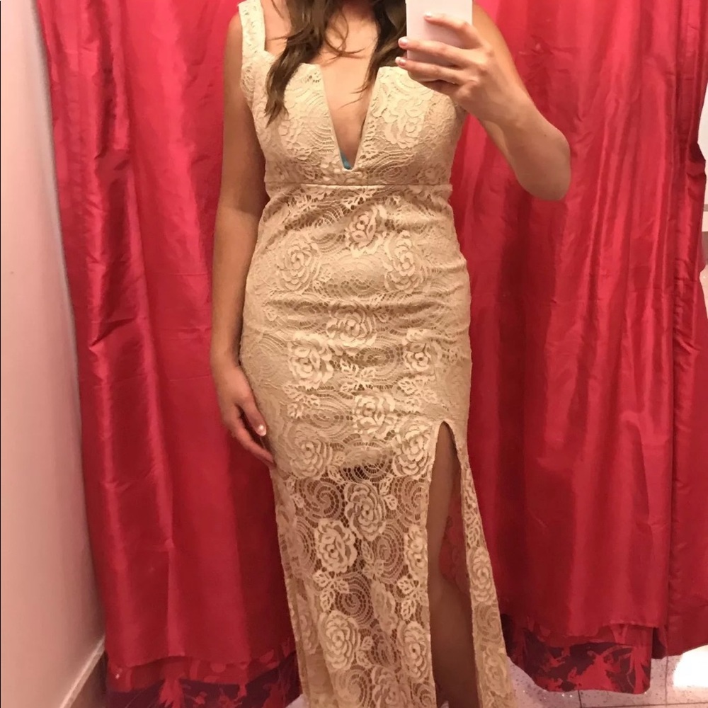 Lace long maxi dress with slit